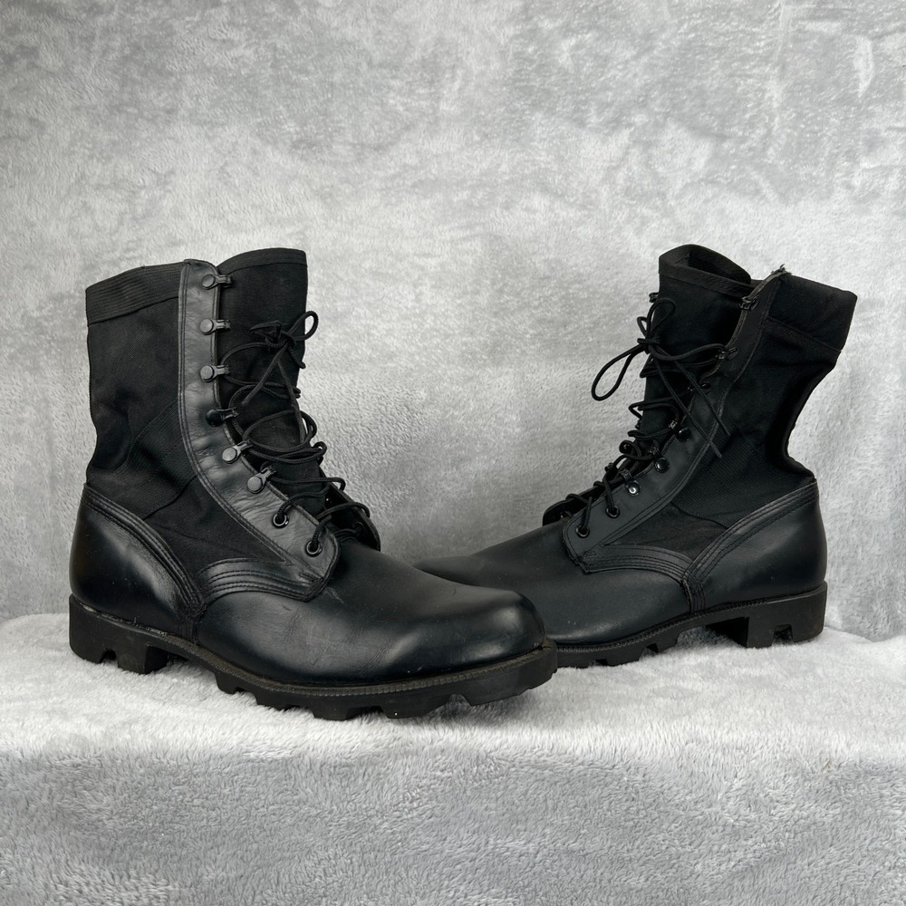 VTG 1997 US Military Combat Boots 12W Black Leather Canvas Lug Sole Mens